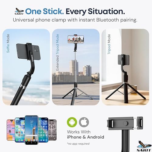 Image of Sakit T9 Selfie Stick Tripod, 67 Inch (170CM) Reinforced Tripod for Mobile Phone, Multi-Functional Bluetooth Long Selfie Stick for Travel,Vlogging,Compatible with iPhone and All Smartphones