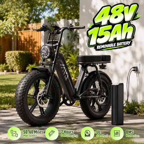 Image of TST Electric Bike for Adults, 1500W Peak Motor 60 Miles Fat Tire Ebike with 48V 15 /30Ah Removable Battery 20 inch Fat Tire E Bike, Full Suspension and 7-Speed,Off-Road Electric Bicycle for City Commuting