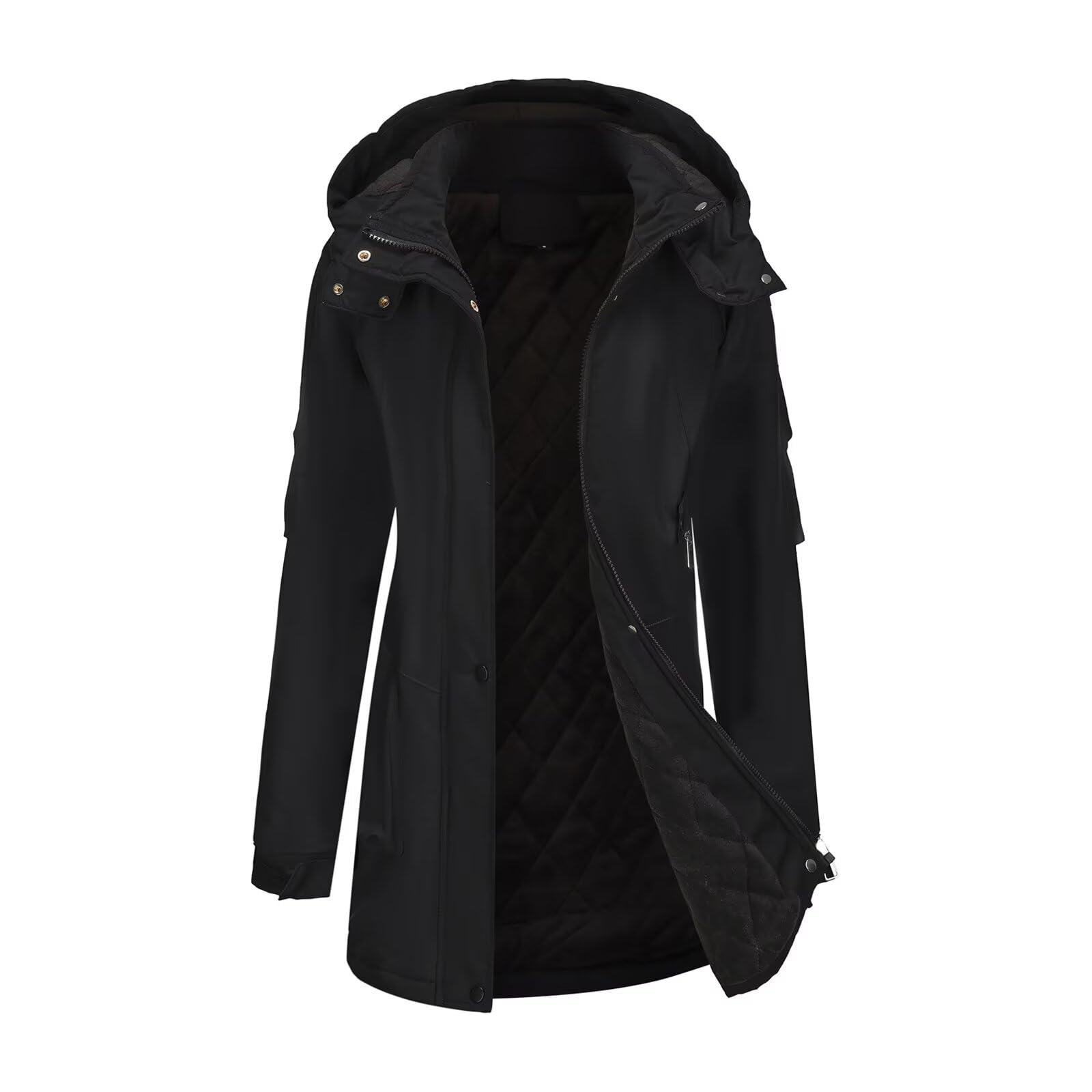 Chaquetas impermeables ligeras para mujer Abrigos largos de softshell con forro polar cálido para otoño-invierno