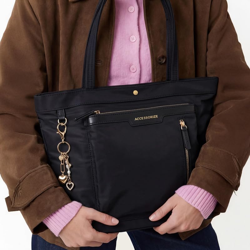 Image of Accessorize London Women's Black Siona Multi-Pocket Tote