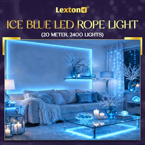 Image of Lexton Decorative 20 Meter Long 2400 LED Rope Light | Plug Sourced | Waterproof & Flexible LED Strip | Suitable for Home Decor, Outdoor Decoration, Diwali, Birthday, Christmas (Pack of 1, Ice Blue)