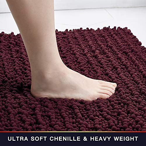 Walensee Bathroom Rug Non Slip Bath Mat (24X17 Inch Burgundy) Water Absorbent Super Soft Shaggy Chenille Machine Washable Dry Extra Thick Perfect Absorbant Best Small Plush Carpet For Shower Floor #TOP2