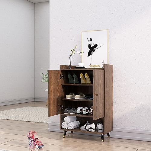 Image of Bniture Engineered Wood Shoe Cabinet with Door | Shoe Rack Wooden with Metal Legs | Sturdy and Stylish Wooden Cabinet for Home | Multipurpose Shoe Rack Organiser | Front Size 3 x 2 Feet (Flower Wenge)