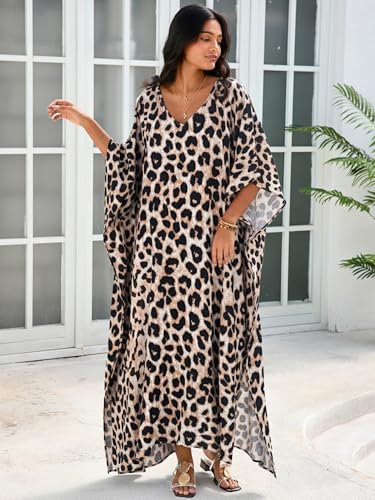 Image of Moss Rose Kaftan Dresses for Women V Neck Summer Swimsuit Cover up Caftan Maxi Beach Dresses