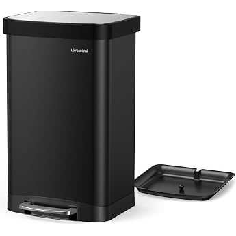 lovewind 60 L Kitchen Rubbish Bin Pedal Container with Soft-Close Lid Made of Metal with Removable Cleaning Tray Suitable for Indoor and Outdoor Use Ideal for Kitchen and Office Black