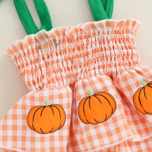 Suolongsama Newborn Baby Girl Halloween Romper Dress Pumpkin/Ghost Embroidery Sleeveless Smocked Bodysuit Halloween Clothes4