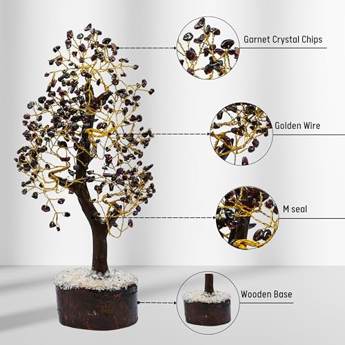 Image of Certified Garnet Crystal Tree for Good Luck - Healing Crystals Money Tree for Wealth, Positive Energy at Home Office - Decorative Spiritual Gifts for Vastu, House Warming