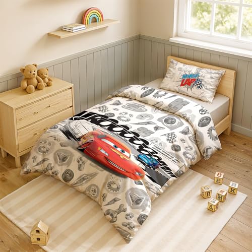 Image of Sassoon Disney Pixar Cars (Lap) Digital Printed, Cotton Single Bedsheet, 300 TC, 1 Pillow Cover, Fade Resistant, Bedsheet for Kid's Bedroom, (1.50m X 2.35m)