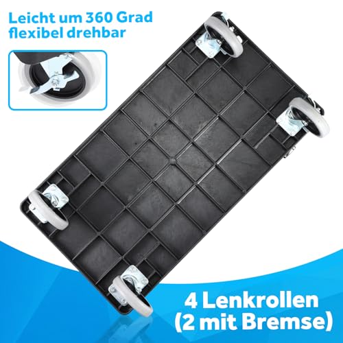 Schwerlast Kunststoff-Servierwagen, 87 x 42.5 cm, 2-stufiger Servicewagen mit tiefen Regalen, voll schwenkbaren Rädern, 250 kg Kapazität – Rollwagen, Trolley, Werkzeugorganisator, Transportwagen