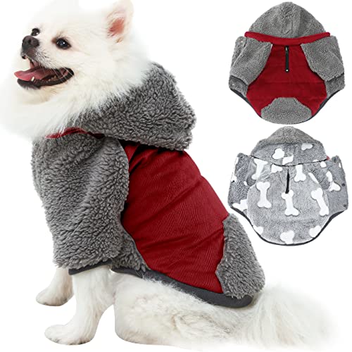 Abrigos de invierno para perros pequeños, chaqueta cálida para perros con capucha desmontable, sudaderas con capucha de forro polar con bolsillo, ropa de caniches chihuahua yorkie, color rojo S Cover