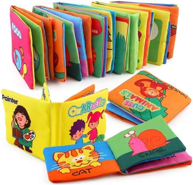 Soft Cloth Book Set - Non-Toxic Fabric Book Set For Babies First Year - Squeak, Rattle, Crinkle,Colorful, Waterproof Baby Books for Toddler,Infants Bath Toys for 6 to 18 Months - Pack of 6 (Type 1)