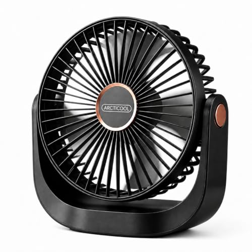 Image of ARCTICOOL Rechargeable Fan for Home, 5-Speed Portable 4.5 Inch Rechargeable Fan with 360 Adjustable Head, 1200mAh Battery Operated Table Fan with LED Night Light, Small Fan for Kitchen Office Travel