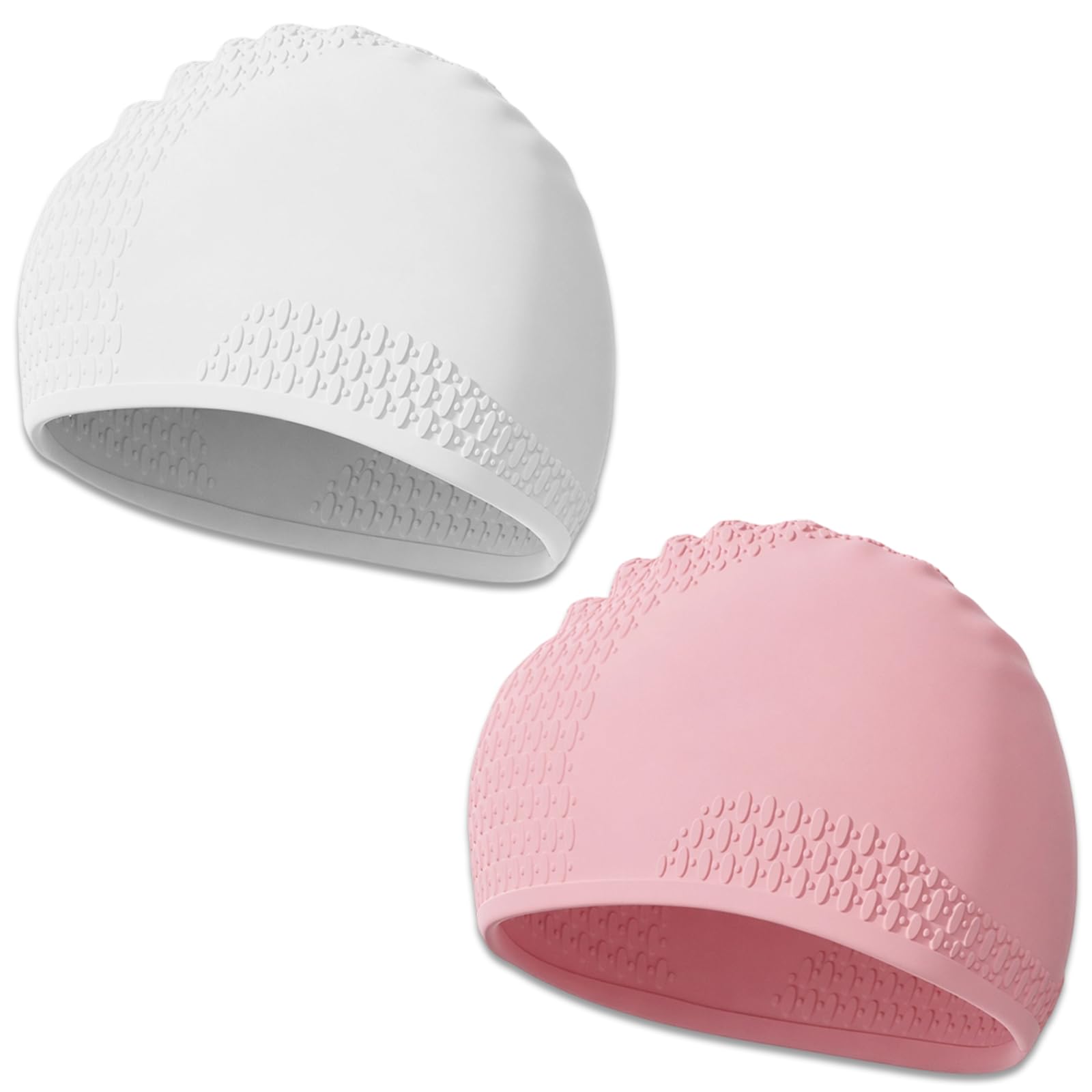2 Pack Silicone Swimming Caps for Women and Men, Waterproof Bathing Hat for Long, Thick or Curly Hair, 3D Ergonomic Design, Anti-Slip Swim Cap
