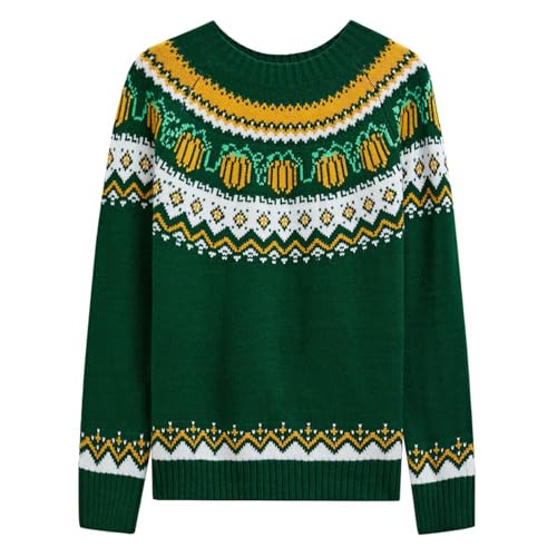 Image of CHICWISH Women Pumpkin Print Long Sleeves Knit Sweater Crewneck Casual Pullover Tops Fall Halloween Party Sweatershirt