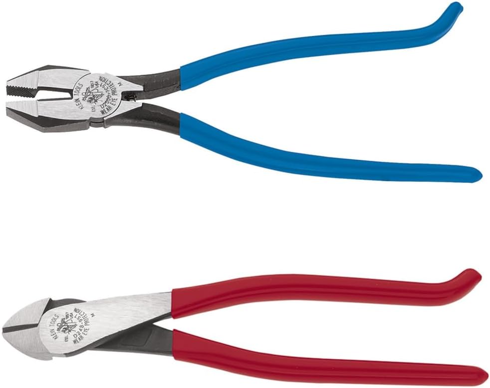 94508 Pliers Set, Made in USA, Ironworker's Diagonal Cutting Pliers and Heavy Duty Side Cutters, Tie Wire Cutter for Rebar Work, 2-Piece Kit