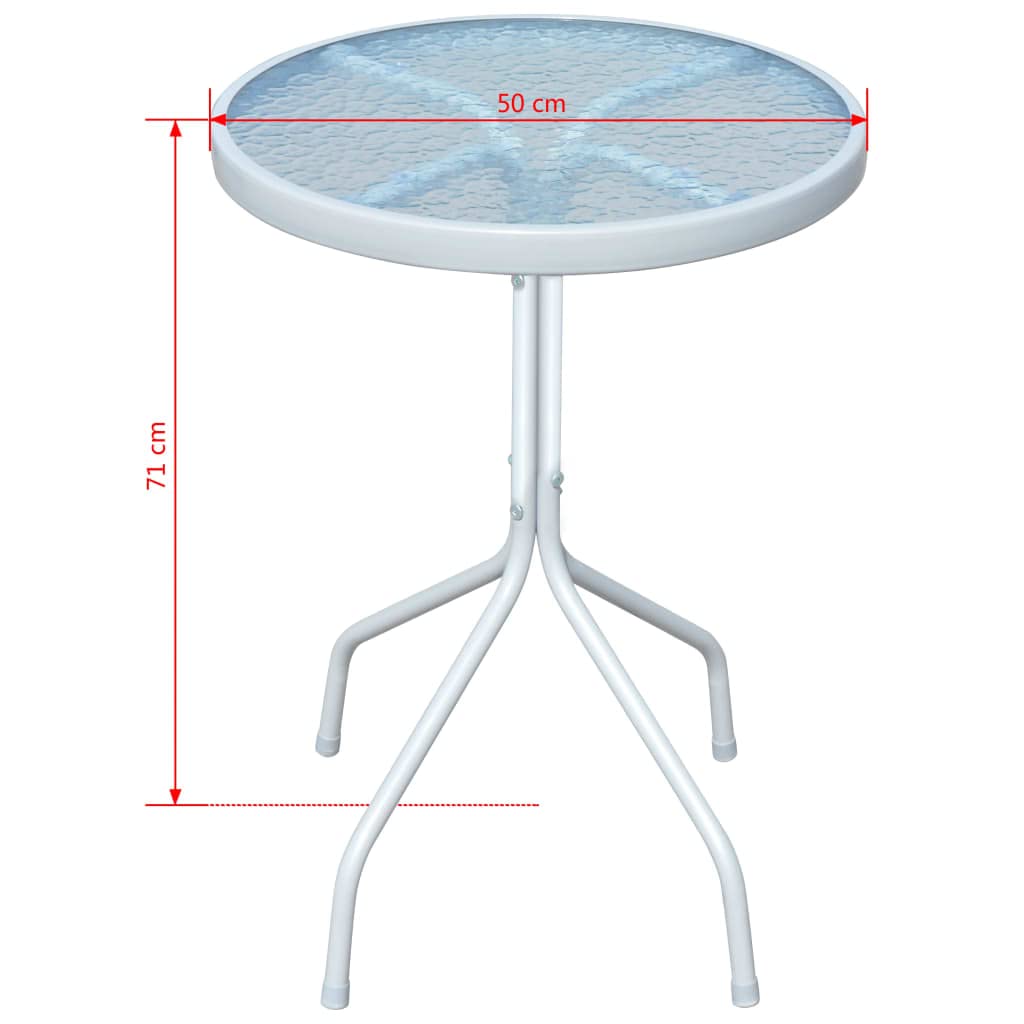 Juego de mesa y silla de jardín de 3 piezas de acero con recubrimiento en polvo con tablero de cristal templado para terraza, balcón y muebles de jardín, muebles de salón para exteriores