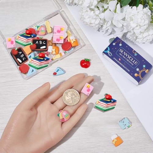 SUNNYCLUE 1 Box 36Pcs 9 Styles Resin Cabochons Teacher's Day Charms Cute Flatback School Study Supplies Mini Ruler Eraser Pencil Notebook Cabochon for Scrapbooking Embellishments DIY Craft Hairpins - Image 3