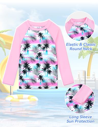Image of Girls Rash Guard Swimsuit 3 Pieces Long Sleeve UPF50+ Quick Dry Bathing Suit for Toddler 3-12Y