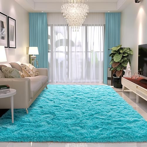 Fluffy 6x9 Rug - Nursery Rugs for Bedroom - Height Pile 1.4" Plush Rug - Fuzzy Throw Rugs Carpet for Bedroom - Teal