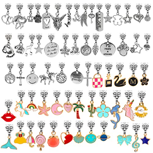 100 Pieces Bracelet Dangle Charms European Spacer Beads Large Hole Pendant Mixed Gold Plated Enamel...