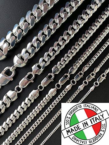 Solid 925 Sterling Silver Miami Cuban Link Chain - 2-12mm 18-30"- Great Men's Or Ladies Heavy Necklace For Pendants - Italy Made2