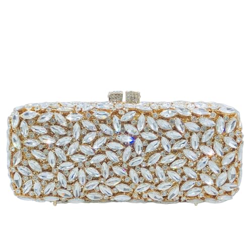 Image of Boutique De FGG Women Crystal Clutch Bag Minaudiere Box Handbag Party Prom Rhinestone Clutch Purse Wedding Bag, Mini