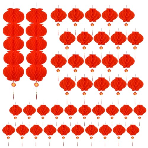 42 Pieces 8 Inch Chinese Red Paper Lanterns Festival Decorations for New Year, Spring Festival, Lantern Festival, Wedding and Restaurant
