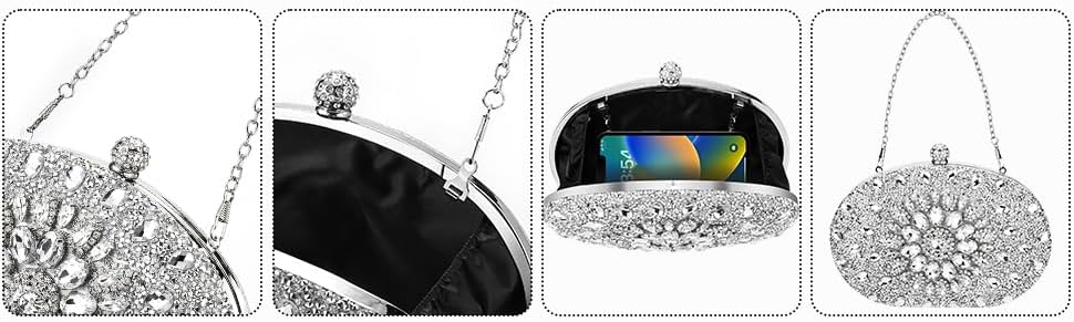 Womens Sparkly Rhinestone Glitter Clutch Purse Evening Handbag Shoulder Bag for Wedding Party Prom - Image 8