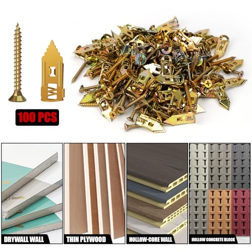 Image of 200 Pcs Self Drilling Drywall Anchors with Screws Kit, Metal Expansion Bolt for Drywall,No Drill Or Holes in Wall, Holds Up to 100lbs, for Tv, Shelves, Picture Frames