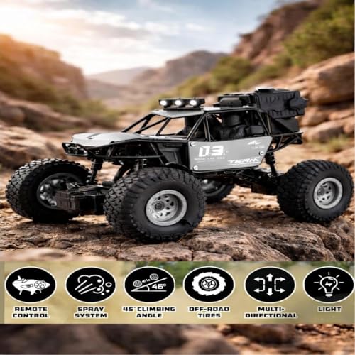 Image of Braintastic Rock Climbing RC Cart Off-Road Rock Crawler Truck Vehicle 2.4ghz 2wd 1: 20 Radio Remote Control Car Toys for Kids 5+ Years (Rock Crawler 1:16 Grey)