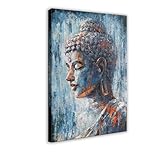 Large Buddha Statue Decor Wall Art Canvas Wall Decor Painting Buddha Head Picture Zen Art Dark Blue Artwork for Bathroom Bedroom Walls 32x48