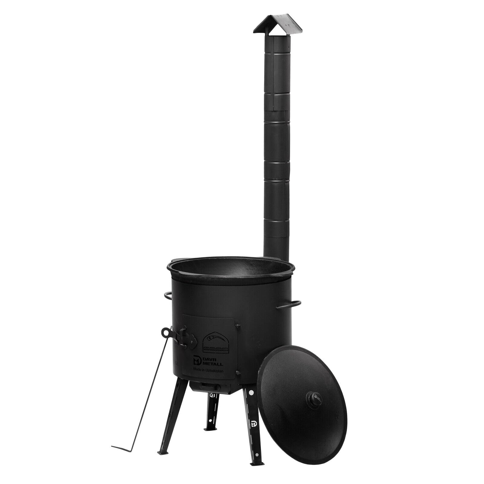 Utschak Ø40 Uchag 2mm stahl 12 L Kazan Wok Eintopfofen mit Schornstein Abzugsrohr Utschag Feuerofen Campingofen Außenküche Ofen Grill Gulaschkanone Kasan Feuerstelle Feldküche Gusseisentopf