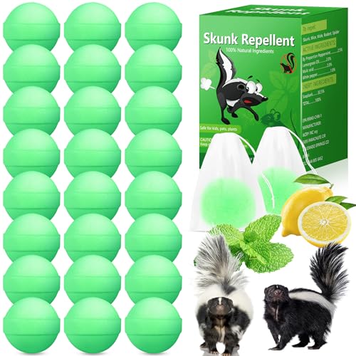 24 Pack Natural Peppermint Skunk Repellent for Yard Skunk Raccoon Repellent for Outdoor Yard Garden Under House | Long-Lasting Protection | Safe for Dogs and Children