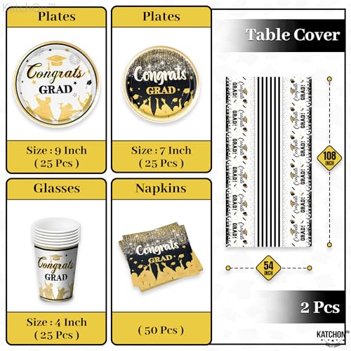 Image of KatchOn, Graduation Decorations Class of 2024 Black and Gold - Pack of 153, Serve 25 | Serve 25
