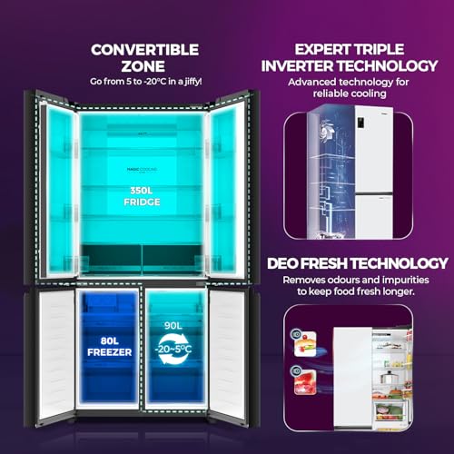 Image of Haier 520 L 3 Star Lumiere Frost Free Triple Inverter French Door Side by Side Refrigerator (HRB-600PW, Pearl White, Magic Convertible Zone, Vogue Colourful Steel, Deo Fresh Technology, 2026 Model)