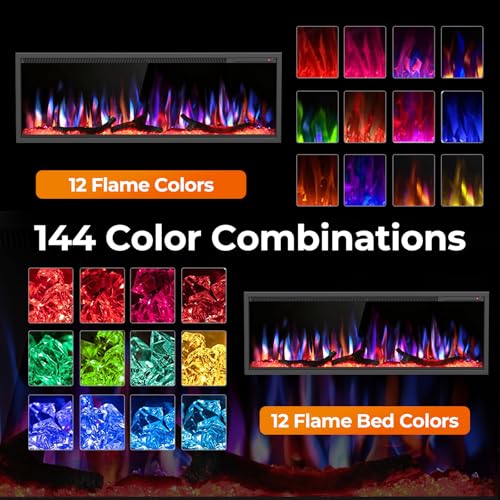 Image of R.W.FLAME 50 inch Recessed and Wall Mounted Smart Electric Fireplace, Alexa /WiFi Enabled, APP Control with Multiple Sound Modes, Adjustable Flame Colors and Speed, Available with Log & Crystal Options