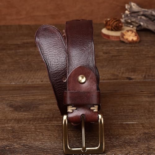 Belt for Men 3.5cm Men's Braided Belt Free of Punching First Layer Cowhide Copper Buckle Belt Casual Men's Belt3