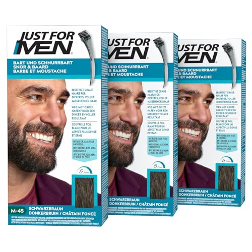 Just For Men Bart Und Schnurrbart Bartfarbe Bart Tönung Für Männer Einfache Anwendung Eliminiert Graue Haare Für Ein Volleres Natürliches Aussehen Schwarzlbraun M45 3er Pack (3 x 28g)