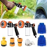 2 Pcs High Pressure Garden Hose Nozzle Hose Soap Sprayer Attachment Car Wash Foam Gun with Soap Dispenser Bottle and Washing Mitt for Patio Yard Cleaning Pet Showering Dog Bathing Watering Plants