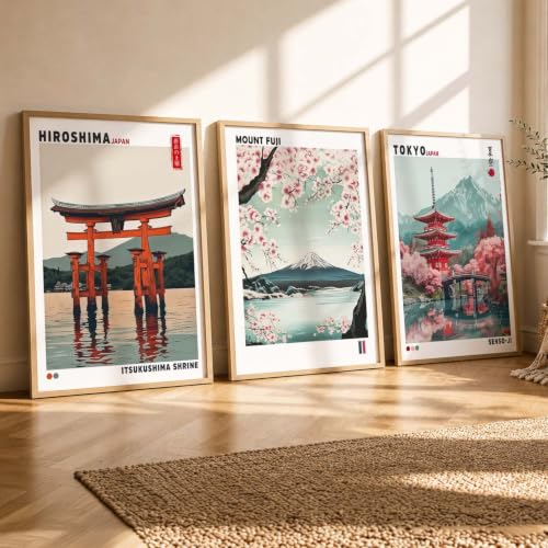 Image of kotart Japan City View Wall Framed Posters | Japanese City View Aesthetic Framed Poster for Living Room Bedroom Gaming Room Studio Wall Decor Set Of 3 (14x20 Inch)