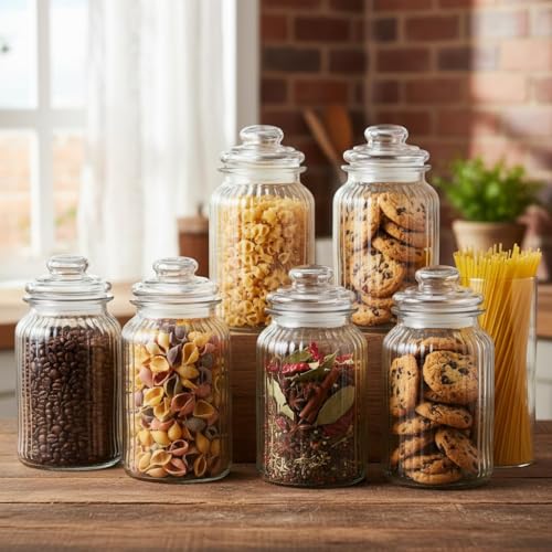 Image of STAR WORK - 1500 ML Glass Storage Jars - Clear Glass Jars with Airtight Lids airtight glass Kitchen Jars for Canning, Fermenting (6)