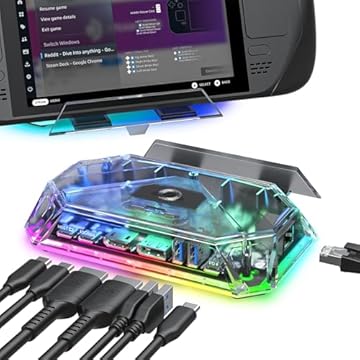 JSAUX Estação de ancoragem RGB para Steam Deck (OLED)/ROG Ally/Legion Go, base Steam Deck 12 em 1 com HDMI 4K @ 120Hz e DisplayPort Gigabit Ethernet USB-C 3.2 USB-A 3.2/2.0, slots SD/TF 3,5 mm