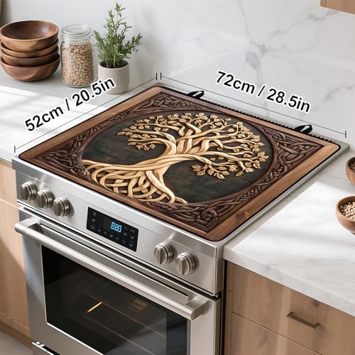 Image of Tree of Life Stove Top Cover Retro Flower Gas Stove Top Cover for Home Decoration Kitchen Pad Non-Stick Washable Cooktop Covers Countertop Protector Keep Stove Clean 28 inchx20 inch