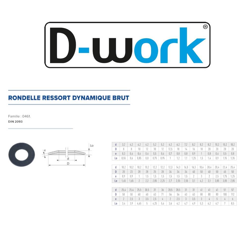 D-Work, 200 arandelas de resorte dinámicas M10.2 x 20 x 0,5 mm, DIN 2093