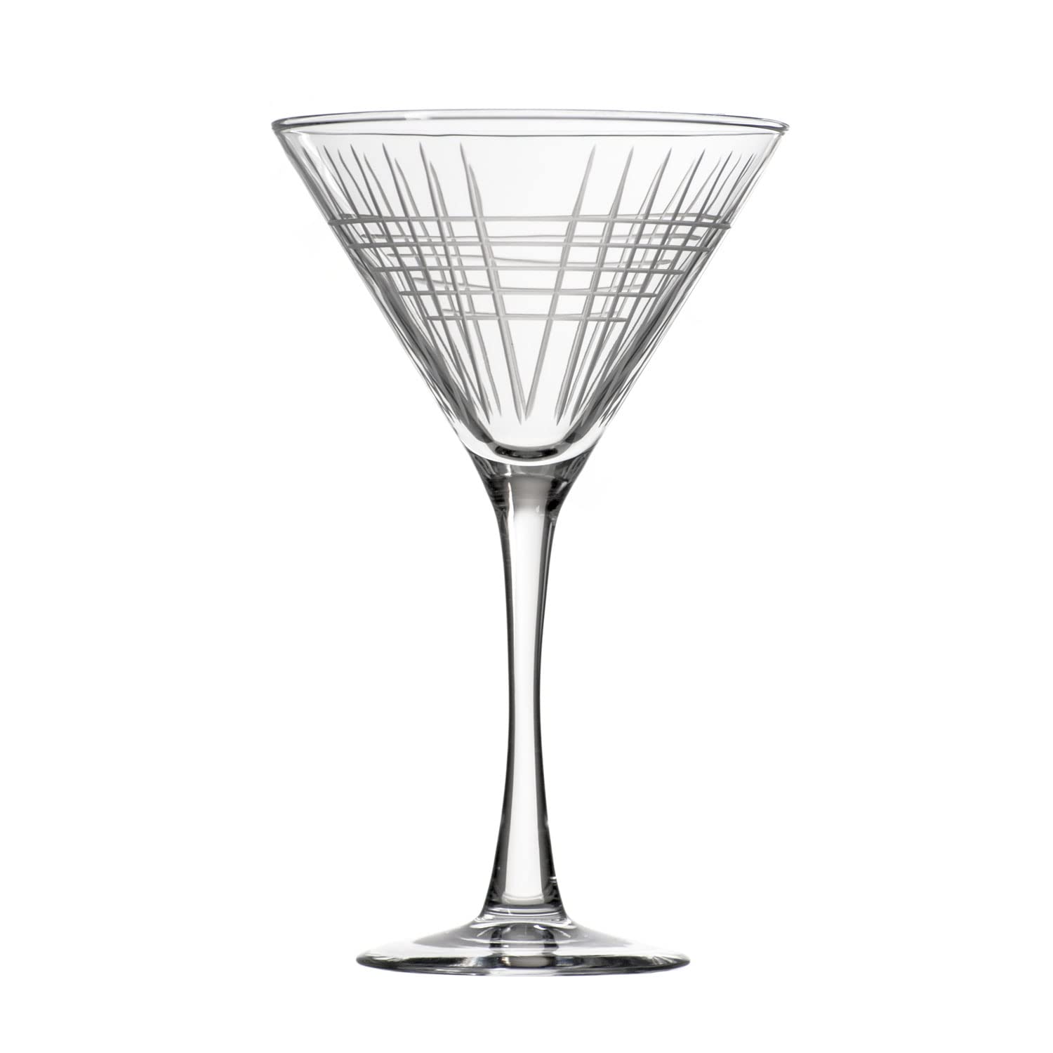 Rolf Glass Matchstick Martini Glass - Set of 2 Stemmed 10 ounce Martini Glasses - Lead-Free Glass - Diamond-Wheel Engraved Cocktail Glasses - Made in the USA