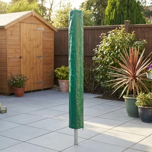 EuroMarksGlobal Rotary Washing Line Cover Waterproof Heavy Duty Green Airer Cover for Outdoor Clothes Dryer Garden Parasol Style H144cm X W30cm with Draw Cord All Weather Cover (UK)