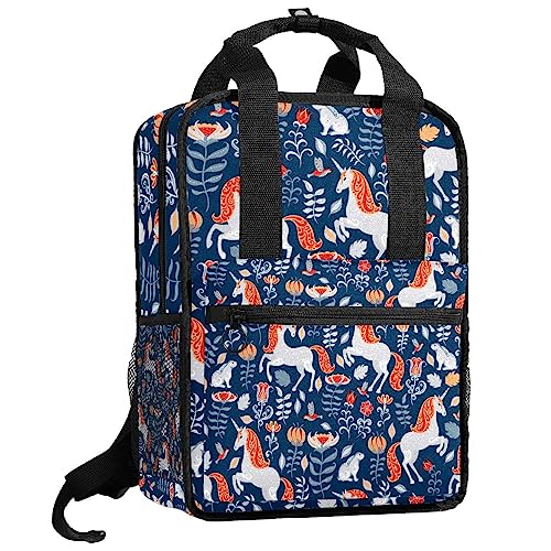 Sac à dos pour garçons bleu avec motif licorne multicolore et bretelles réglables