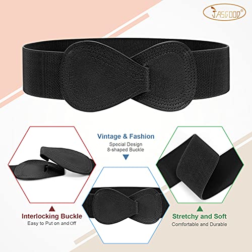JASGOOD 2 Pack Women Stretchy Belts for Dress Vintage Wide Elastic Waist Belts3