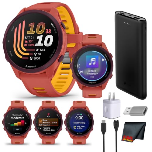 Garmin Forerunner 170 Music GPS Running Smartwatch Red Pink/Mango Bundle