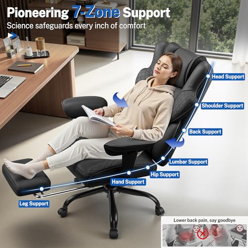 Image of FelixKing Big and Tall Office Chair 500lbs - Ergonomic Desk Chair with Footrest, Scratch-Resistant PU Leather Computer Chair, 4D Lumbar Support Gaming Chair, Comfy Reclining Swivel Work Chair, Black